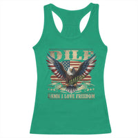Funny 4th Of July DILF Damn I Love Freedom Racerback Tank Top Bald Eagle American Flag - Wonder Print Shop