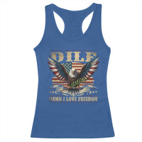 Funny 4th Of July DILF Damn I Love Freedom Racerback Tank Top Bald Eagle American Flag - Wonder Print Shop