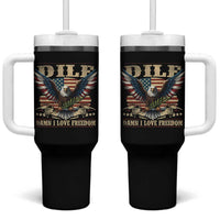 Funny 4th Of July DILF Damn I Love Freedom Tumbler With Handle Bald Eagle American Flag - Wonder Print Shop