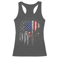 Funny 4th Of July Vintage American Flag Skull Skeleton Racerback Tank Top - Wonder Print Shop