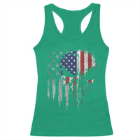 Funny 4th Of July Vintage American Flag Skull Skeleton Racerback Tank Top - Wonder Print Shop