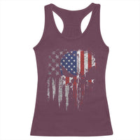 Funny 4th Of July Vintage American Flag Skull Skeleton Racerback Tank Top - Wonder Print Shop