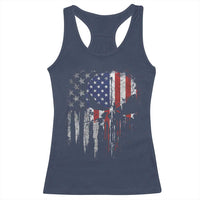 Funny 4th Of July Vintage American Flag Skull Skeleton Racerback Tank Top - Wonder Print Shop