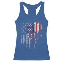 Funny 4th Of July Vintage American Flag Skull Skeleton Racerback Tank Top - Wonder Print Shop