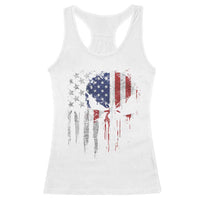 Funny 4th Of July Vintage American Flag Skull Skeleton Racerback Tank Top - Wonder Print Shop