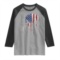 Funny 4th Of July Vintage American Flag Skull Skeleton Raglan Shirt - Wonder Print Shop