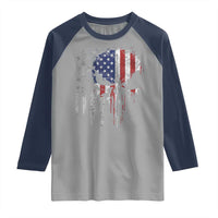 Funny 4th Of July Vintage American Flag Skull Skeleton Raglan Shirt - Wonder Print Shop