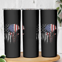 Funny 4th Of July Vintage American Flag Skull Skeleton Skinny Tumbler - Wonder Print Shop