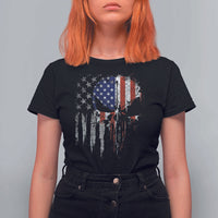 Funny 4th Of July Vintage American Flag Skull Skeleton T Shirt For Women - Wonder Print Shop