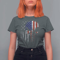 Funny 4th Of July Vintage American Flag Skull Skeleton T Shirt For Women - Wonder Print Shop