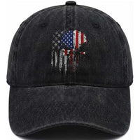 Funny 4th Of July Vintage American Flag Skull Skeleton Washed Cotton Baseball Cap