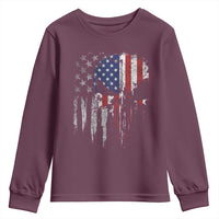 Funny 4th Of July Vintage American Flag Skull Skeleton Youth Sweatshirt - Wonder Print Shop