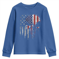 Funny 4th Of July Vintage American Flag Skull Skeleton Youth Sweatshirt - Wonder Print Shop