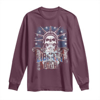 4th Of July Liberty Or Death Long Sleeve Shirt Statue Of Liberty Skull American Flag - Wonder Print Shop