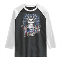 4th Of July Liberty Or Death Raglan Shirt Statue Of Liberty Skull American Flag - Wonder Print Shop