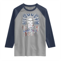 4th Of July Liberty Or Death Raglan Shirt Statue Of Liberty Skull American Flag - Wonder Print Shop