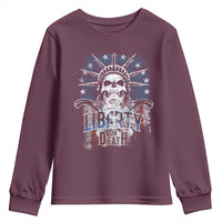 4th Of July Liberty Or Death Youth Sweatshirt Statue Of Liberty Skull American Flag - Wonder Print Shop