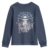 4th Of July Liberty Or Death Youth Sweatshirt Statue Of Liberty Skull American Flag - Wonder Print Shop
