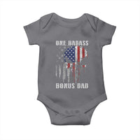 Funny One Badass Bonus Dad Baby Onesie Step Dad Fathers Day 4th Of July American Flag Skull - Wonder Print Shop