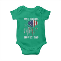 Funny One Badass Bonus Dad Baby Onesie Step Dad Fathers Day 4th Of July American Flag Skull - Wonder Print Shop