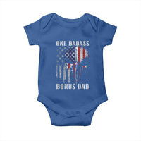 Funny One Badass Bonus Dad Baby Onesie Step Dad Fathers Day 4th Of July American Flag Skull - Wonder Print Shop