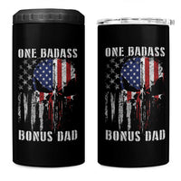 Funny One Badass Bonus Dad 4 in 1 Can Cooler Tumbler Step Dad Fathers Day 4th Of July American Flag Skull - Wonder Print Shop