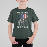Funny One Badass Bonus Dad T Shirt For Kid Step Dad Fathers Day 4th Of July American Flag Skull - Wonder Print Shop