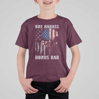 Funny One Badass Bonus Dad T Shirt For Kid Step Dad Fathers Day 4th Of July American Flag Skull - Wonder Print Shop