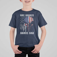 Funny One Badass Bonus Dad T Shirt For Kid Step Dad Fathers Day 4th Of July American Flag Skull - Wonder Print Shop