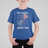 Funny One Badass Bonus Dad T Shirt For Kid Step Dad Fathers Day 4th Of July American Flag Skull - Wonder Print Shop