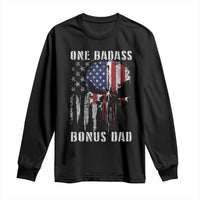 Funny One Badass Bonus Dad Long Sleeve Shirt Step Dad Fathers Day 4th Of July American Flag Skull - Wonder Print Shop