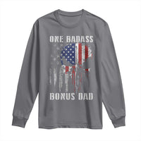Funny One Badass Bonus Dad Long Sleeve Shirt Step Dad Fathers Day 4th Of July American Flag Skull - Wonder Print Shop