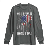 Funny One Badass Bonus Dad Long Sleeve Shirt Step Dad Fathers Day 4th Of July American Flag Skull - Wonder Print Shop