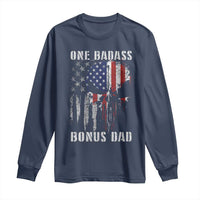 Funny One Badass Bonus Dad Long Sleeve Shirt Step Dad Fathers Day 4th Of July American Flag Skull - Wonder Print Shop