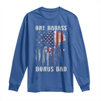 Funny One Badass Bonus Dad Long Sleeve Shirt Step Dad Fathers Day 4th Of July American Flag Skull - Wonder Print Shop