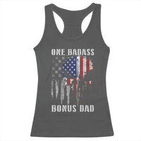 Funny One Badass Bonus Dad Racerback Tank Top Step Dad Fathers Day 4th Of July American Flag Skull - Wonder Print Shop