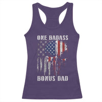Funny One Badass Bonus Dad Racerback Tank Top Step Dad Fathers Day 4th Of July American Flag Skull - Wonder Print Shop