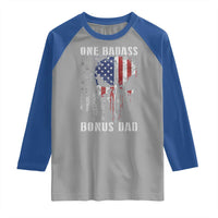 Funny One Badass Bonus Dad Raglan Shirt Step Dad Fathers Day 4th Of July American Flag Skull - Wonder Print Shop