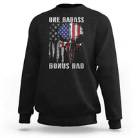 Funny One Badass Bonus Dad Sweatshirt Step Dad Fathers Day 4th Of July American Flag Skull - Wonder Print Shop
