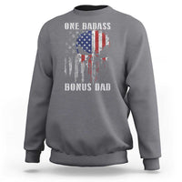 Funny One Badass Bonus Dad Sweatshirt Step Dad Fathers Day 4th Of July American Flag Skull - Wonder Print Shop