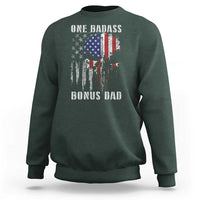 Funny One Badass Bonus Dad Sweatshirt Step Dad Fathers Day 4th Of July American Flag Skull - Wonder Print Shop