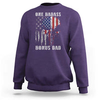 Funny One Badass Bonus Dad Sweatshirt Step Dad Fathers Day 4th Of July American Flag Skull - Wonder Print Shop