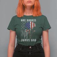 Funny One Badass Bonus Dad T Shirt For Women Step Dad Fathers Day 4th Of July American Flag Skull - Wonder Print Shop