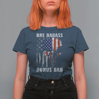 Funny One Badass Bonus Dad T Shirt For Women Step Dad Fathers Day 4th Of July American Flag Skull - Wonder Print Shop