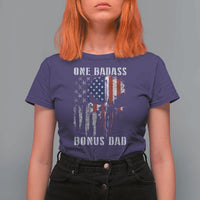 Funny One Badass Bonus Dad T Shirt For Women Step Dad Fathers Day 4th Of July American Flag Skull - Wonder Print Shop