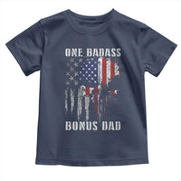 Funny One Badass Bonus Dad Toddler T Shirt Step Dad Fathers Day 4th Of July American Flag Skull - Wonder Print Shop