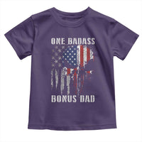 Funny One Badass Bonus Dad Toddler T Shirt Step Dad Fathers Day 4th Of July American Flag Skull - Wonder Print Shop