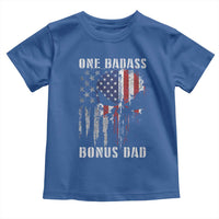 Funny One Badass Bonus Dad Toddler T Shirt Step Dad Fathers Day 4th Of July American Flag Skull - Wonder Print Shop