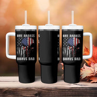 Funny One Badass Bonus Dad Tumbler With Handle Step Dad Fathers Day 4th Of July American Flag Skull - Wonder Print Shop