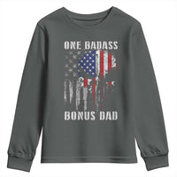 Funny One Badass Bonus Dad Youth Sweatshirt Step Dad Fathers Day 4th Of July American Flag Skull - Wonder Print Shop